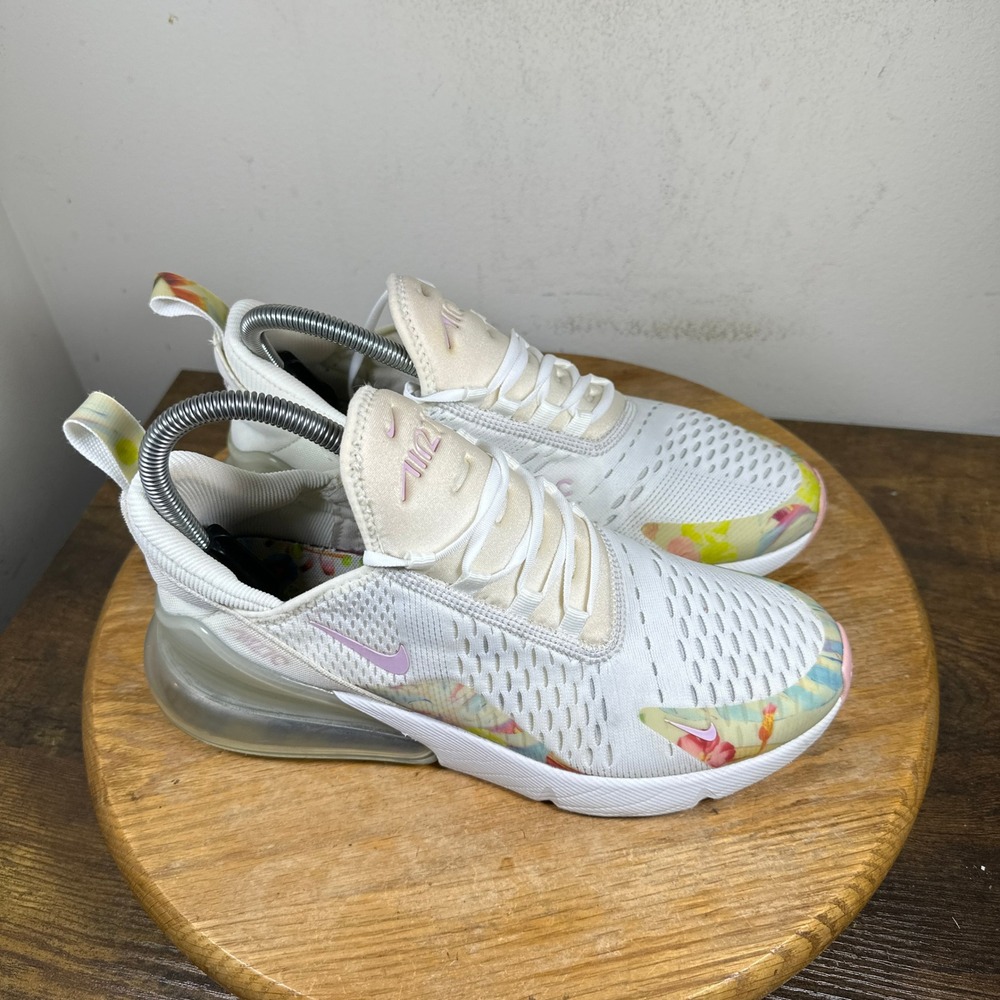 Nike Air Max 270 Women White Floral Print Athletic Shoes Size 8 AT6819-100